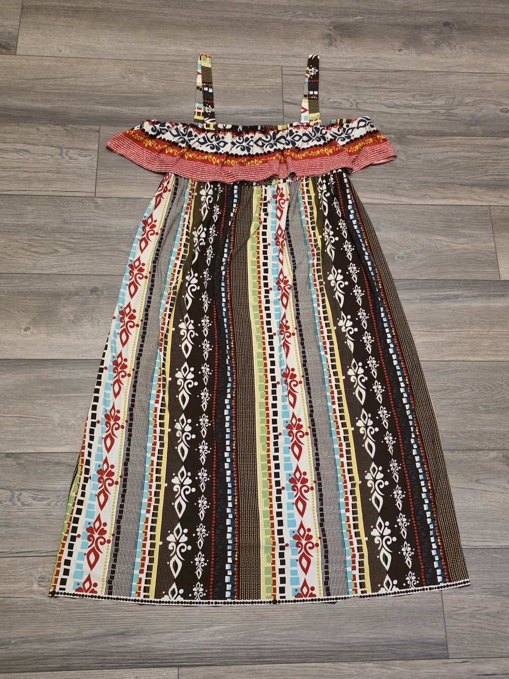 John Paul Richard Boho Geometric Tribal Print Flounce Maxi Dress Size XL